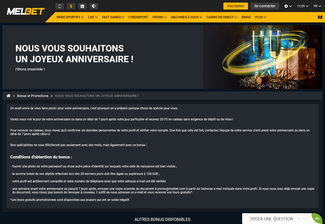Melbet Bonus d'anniversaire
